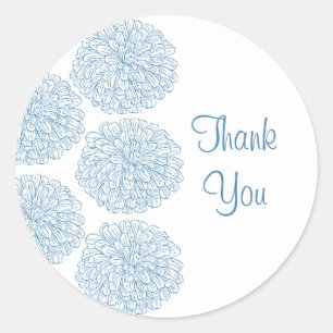 Zinnia Border Thank You Stickers, Blue Classic Round Sticker