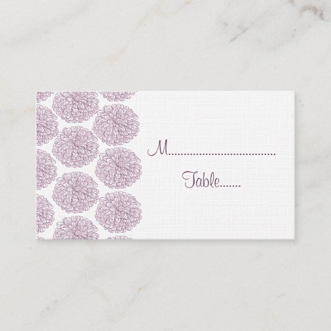 Zinnia Border Wedding Place Card, Purple Place Card (Front)