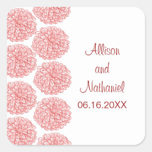 Zinnia Border Wedding Stickers, Red Square Sticker