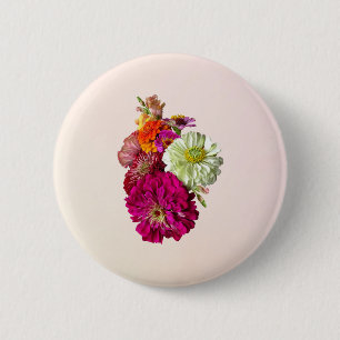 Zinnia Bouquet Mixed Colours 6 Cm Round Badge