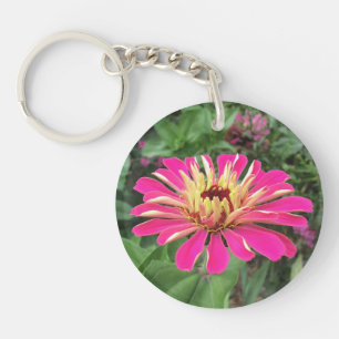 ZINNIA & DAHLIA - Vibrant Pink and Cream - Key Ring