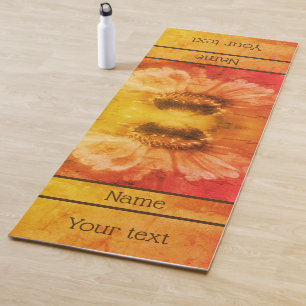 Zinnia Daisy Flower Vintage Sepia Personalised Yoga Mat