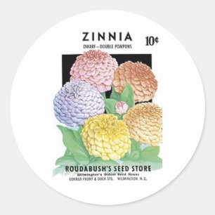 Zinnia, Dwarf, Roudabush's Seed Store Classic Round Sticker