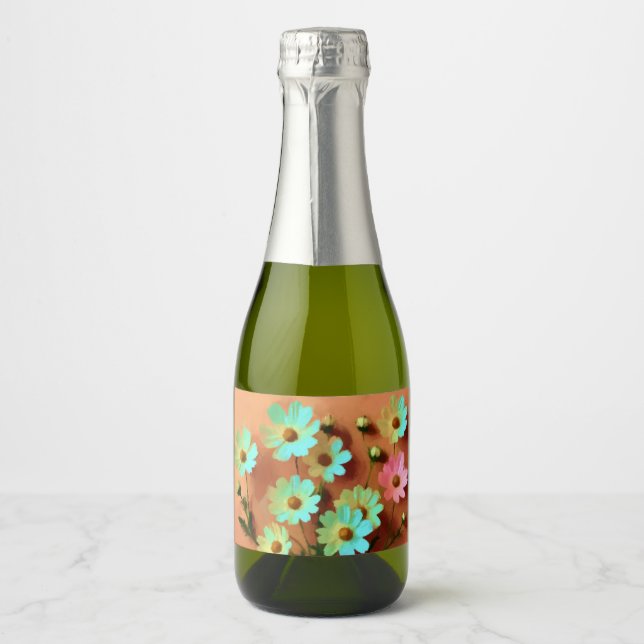 Zinnia Elegans Flowers Sparkling Wine Label (Front)