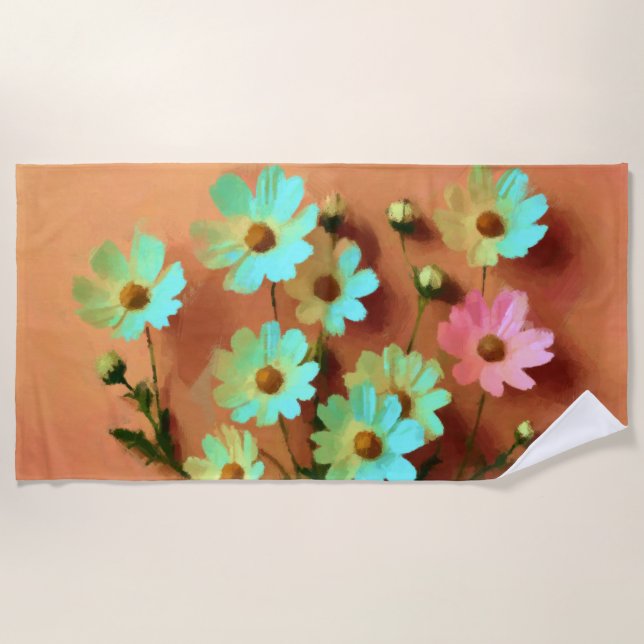 Zinnia Elegans Vibrant Botanical Beach Towel (Front)