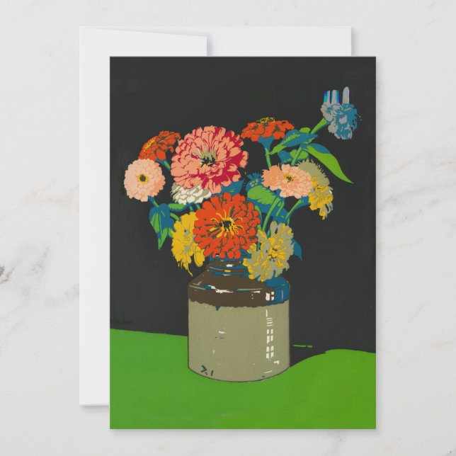Zinnia floral crock get well soon greeting card (Front)