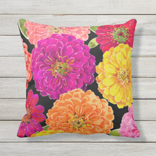 Zinnia Floral Pink Yellow Purple Peach Cushion
