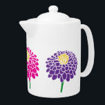 Zinnia flower drawing porcelain teapot<br><div class="desc">Zinnia flower drawing porcelain teapot design with lid. Trendy floral design with custom colour. Pink red and purple colours.</div>