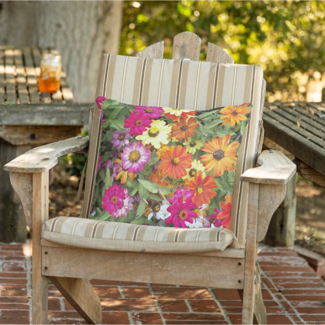 Zinnia Flower Garden Floral Cushion (Chair)