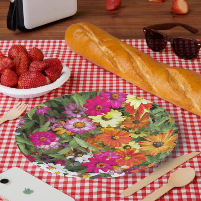 Zinnia Flower Garden Floral Paper Plate (Picnic)