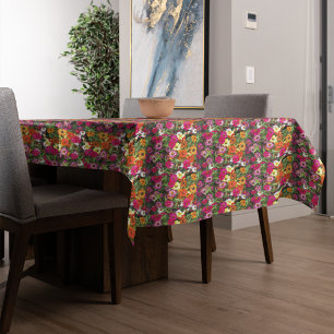 Zinnia Flower Garden Floral Pattern Tablecloth