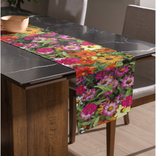 Zinnia Flower Garden Floral Short Table Runner