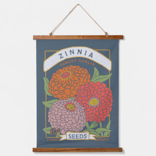 Zinnia Flower Seed Packet (Soft Navy) Hanging Tapestry
