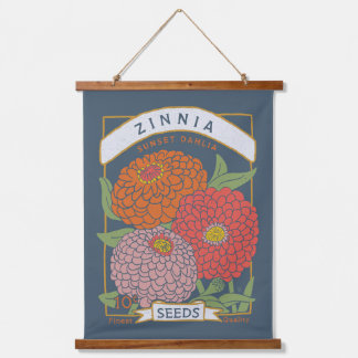 Zinnia Flower Seed Packet (Soft Navy) Hanging Tapestry