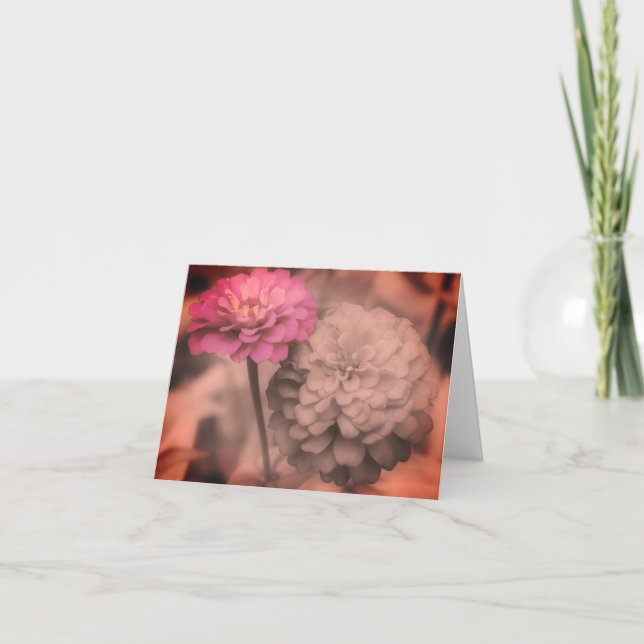 Zinnia Flowers Black And White Vintage Note Card (Front)