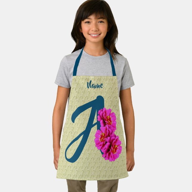 Zinnia Flowers Monogram Initial A Personalised Apron (Insitu)