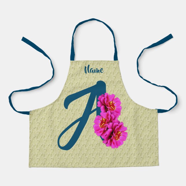 Zinnia Flowers Monogram Initial A Your Name  Apron (Front)