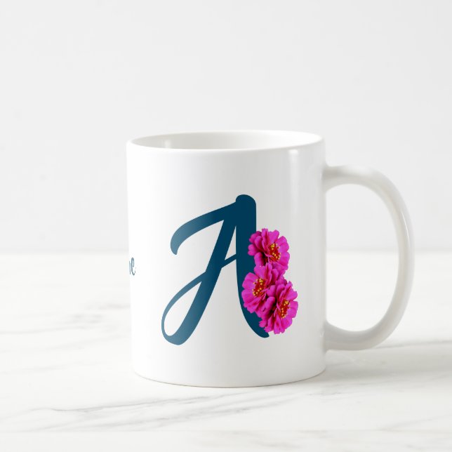 Zinnia Flowers Monogram Initial A Your Name Coffee Mug (Right)