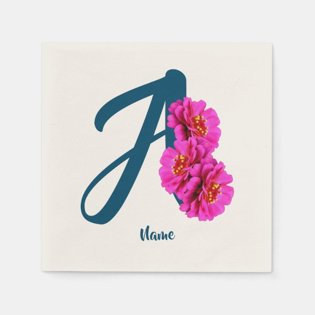 Zinnia Flowers Monogram Initial A Your Name   Napkin (Front)