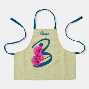 Zinnia Flowers Monogram Initial B Name   Apron