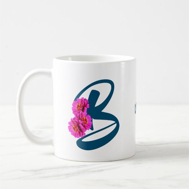 Zinnia Flowers Monogram Initial B Personalised Coffee Mug (Left)
