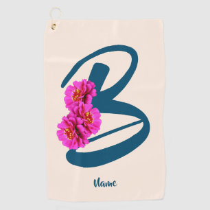 Zinnia Flowers Monogram Initial B Personalised Golf Towel