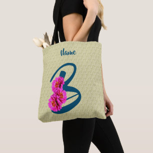 Zinnia Flowers Monogram Initial B Personalised Tote Bag