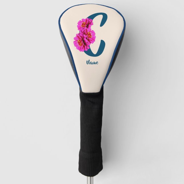 Zinnia Flowers Monogram Initial C Your Name Golf Head Cover (Front)