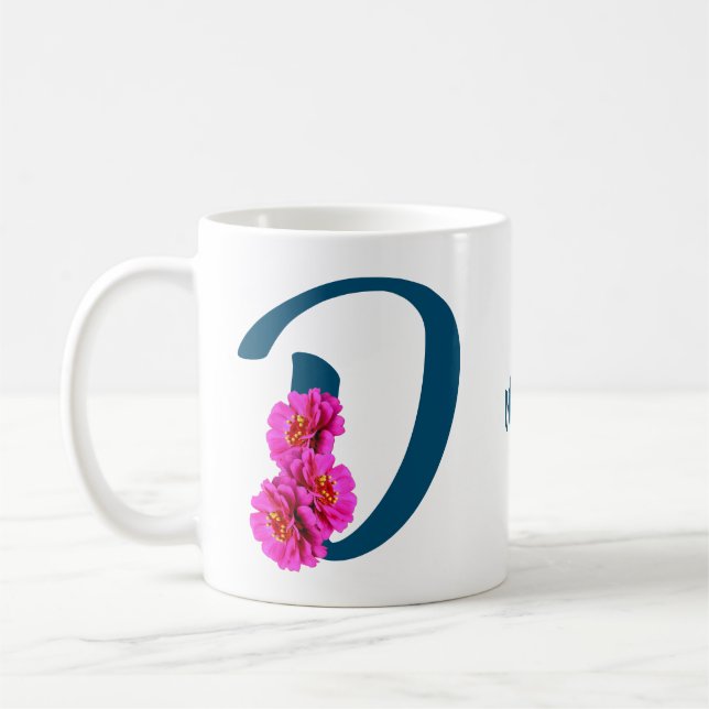 Zinnia Flowers Monogram Initial D Your Name Coffee Mug (Left)