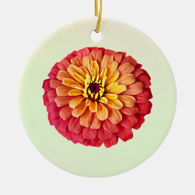 Zinnia in Shades of Orange Ceramic Ornament (Front)