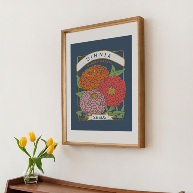 Zinnia Seed Packet Poster (Soft Navy) (Creator Uploaded)