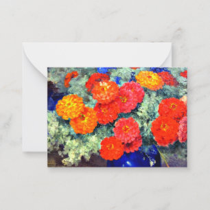 Zinnias, brightly coloured and beautiful card
