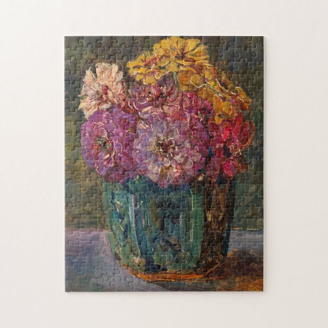 Zinnias in a Green Jar | Floris Verster Jigsaw Puzzle (Vertical)
