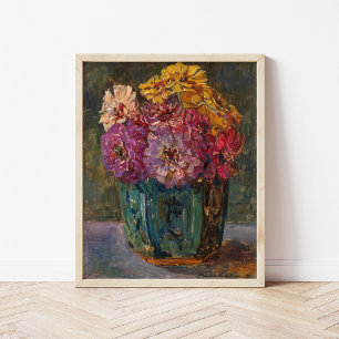 Zinnias in a Green Jar   Floris Verster Poster