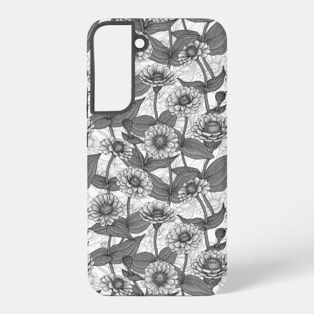 Zinnias, monochome on white samsung galaxy s22+ case (Back)