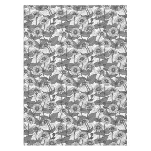 Zinnias, monochome on white tablecloth