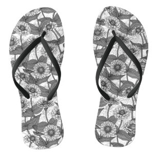 Zinnias, monochome on white thongs