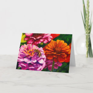 Zinnias with worker bee c card