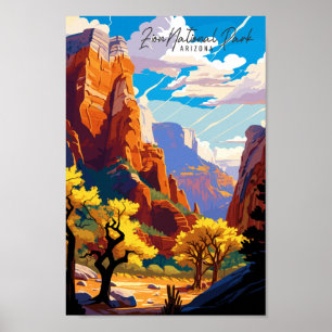 Zion Arizona USA vintage travel illustration Poster