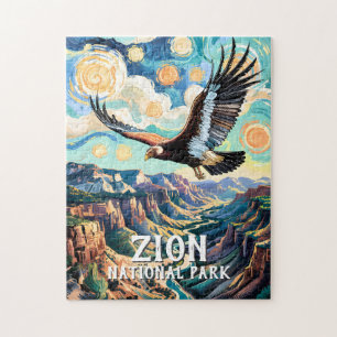 Zion Canyon Bird California Condor Vivid Van Gogh Jigsaw Puzzle