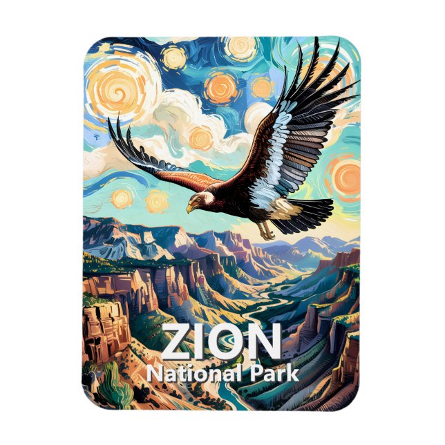 Zion Canyon Bird California Condor Vivid Van Gogh Magnet (Vertical)