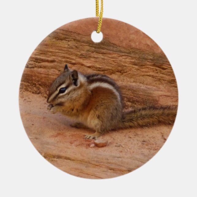 Zion Chipmunk on Red Rocks Ceramic Ornament (Front)