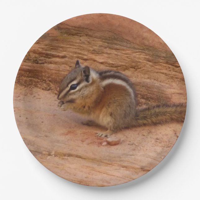 Zion Chipmunk on Red Rocks Paper Plate (Front)
