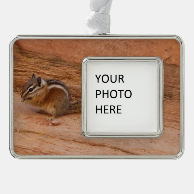 Zion Chipmunk on Red Rocks Silver Plated Framed Ornament (Front)