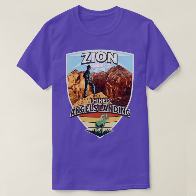 Zion I Hiked Angels Landing Hiker and Bighorn Shee T-Shirt (Design Front)
