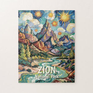 Zion Mountains Virgin River Van Gogh Colorful Jigsaw Puzzle