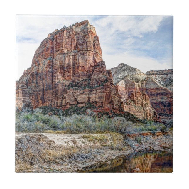 Zion National Park Angels Landing - Digital Paint Ceramic Tile (Front)