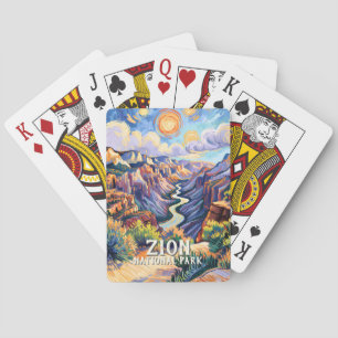 Zion National Park Canyon Sunset Colourful Van Gog Playing Cards