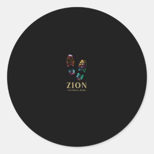 Zion National Park Hike Hiking Boot Print Vacation Classic Round Sticker