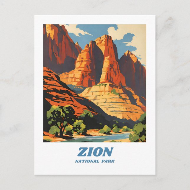 Zion National Park illustration retro Classical Postcard (Front)